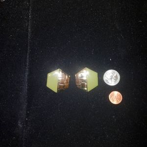 Vintage 70s earrings, olive green and gold